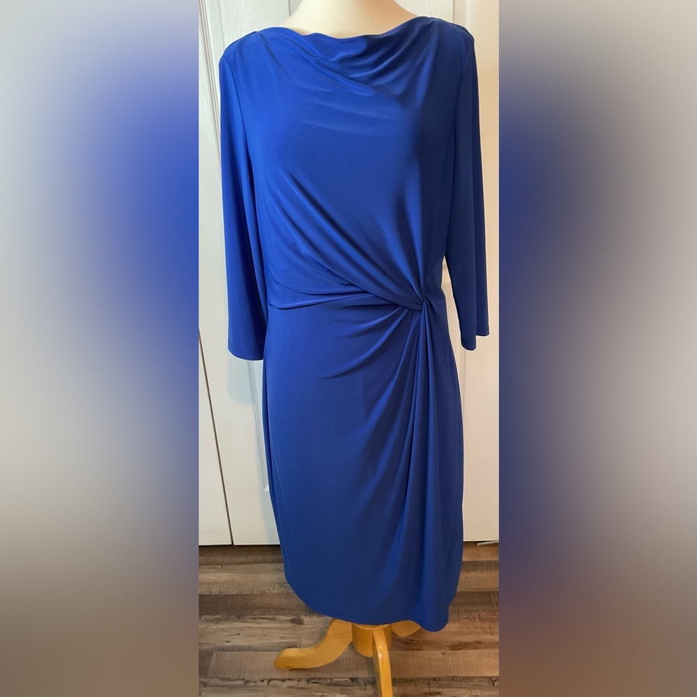 Lauren Ralph Lauren Blue Faux Wrap Slimming Midi Dress Size 10